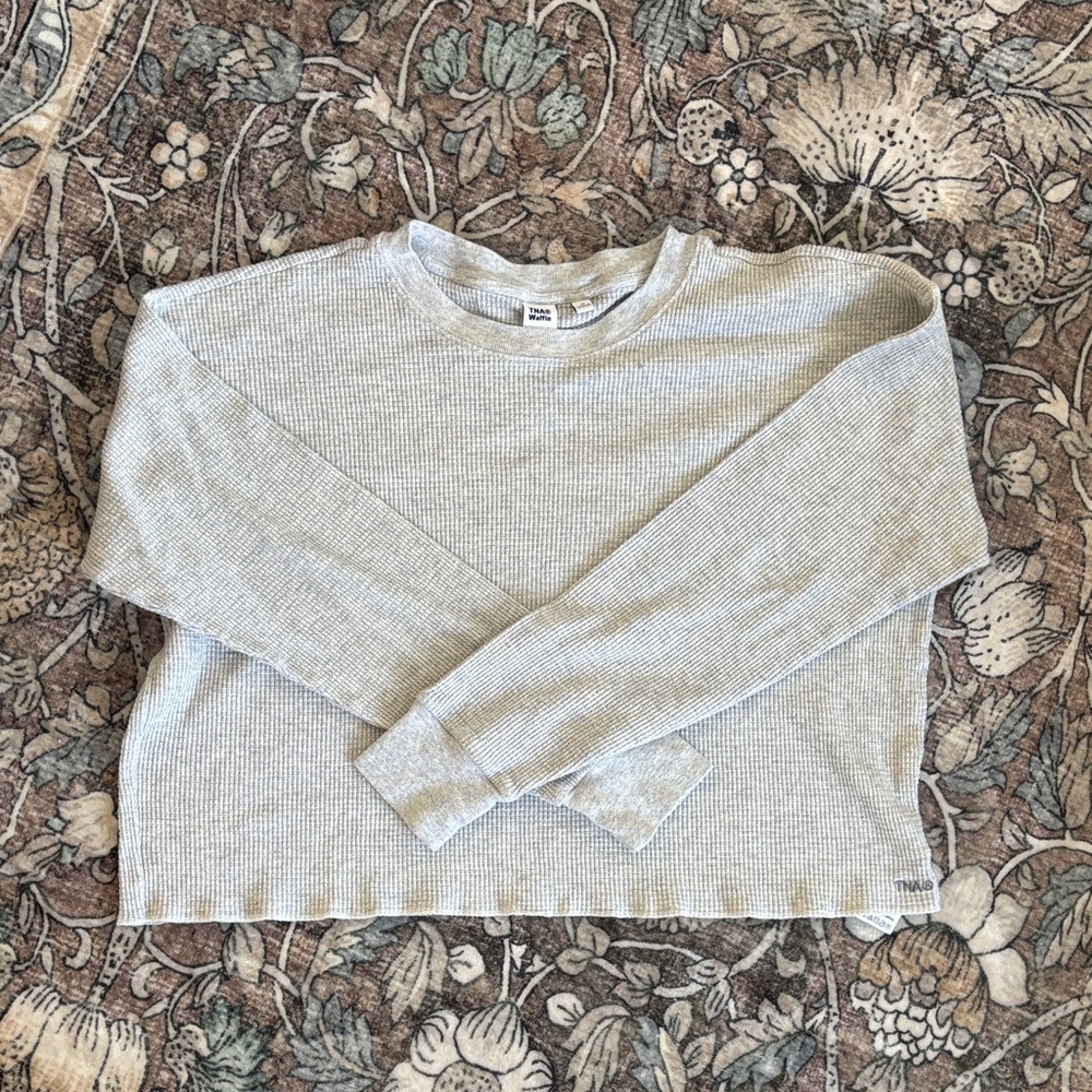 TNA grey crop long sleeve waffle